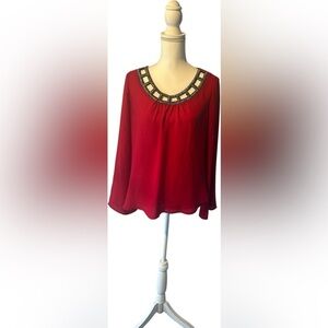 HeartSoul Red Blouse with Embellished Neckline